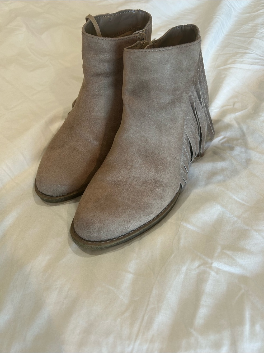 American Eagle Outfitters Taupe Suede Fringe Booties